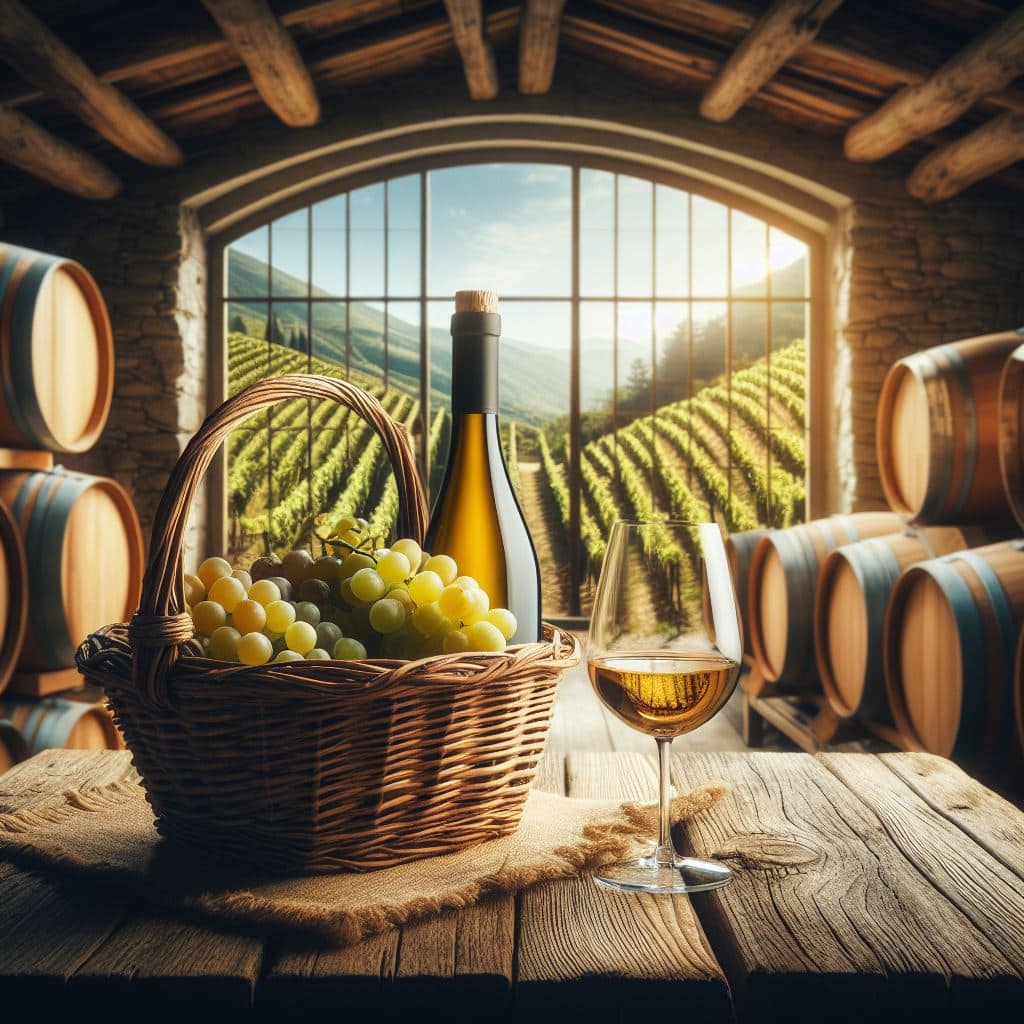 imagine sticla de vin pahar cos cu struguri